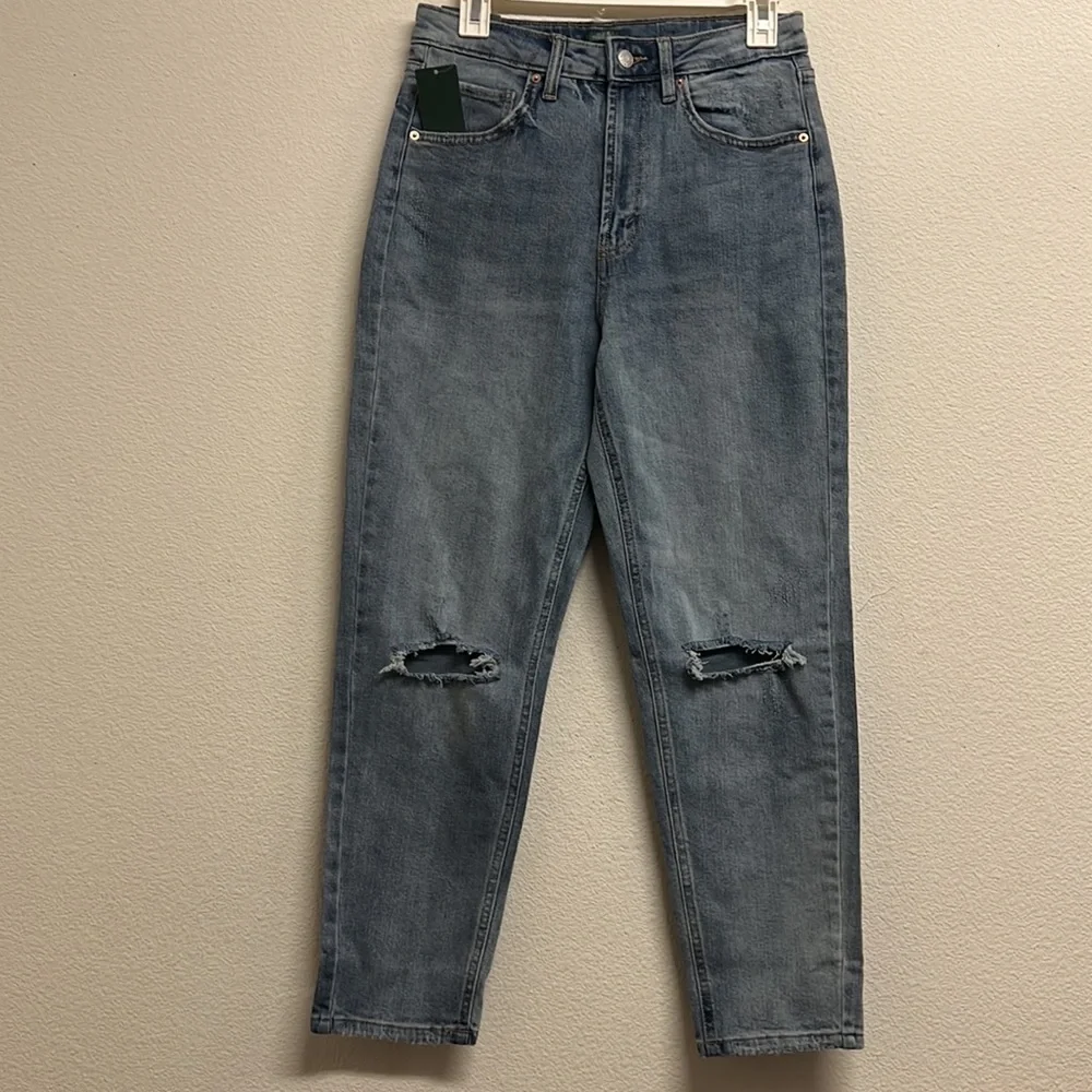 wild fable Distressed High-Rise Mom Jeans in Mid Blue - Picture 2 of 14